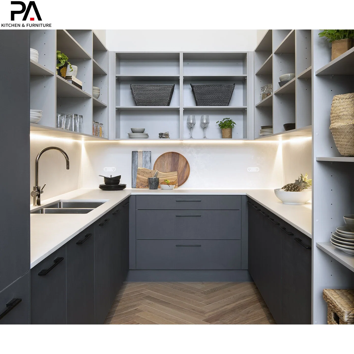 Mini barata MDF Italia Ideas personalizado gabinetes de cocina en blanco y negro listo para montar para el hogar