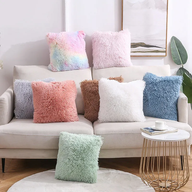 2023 New Plush Pillow Covers Solid Color Sofa Cushion Set Velvet Chair Office Home Cushions