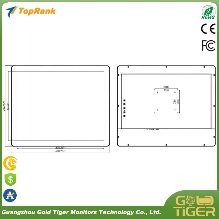 2023 calidad superior montado en pared 17 pulgadas 19 pulgadas de bastidor abierto Monitor de pantalla táctil para juegos POG