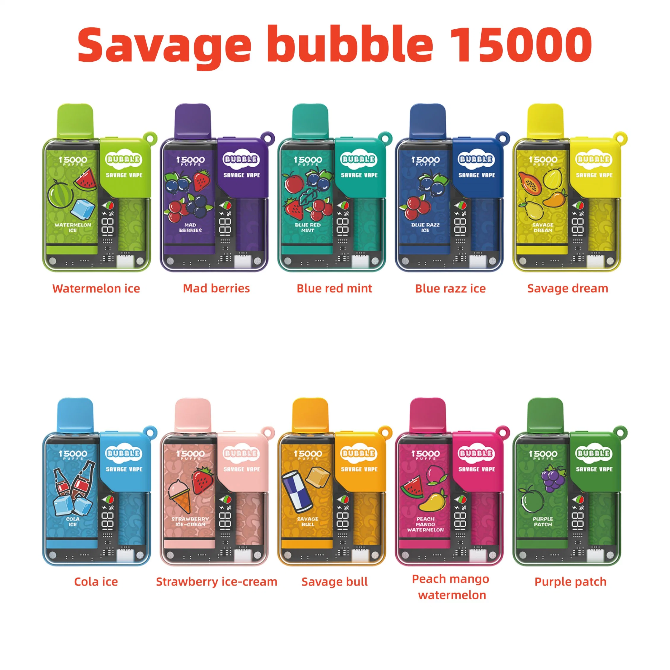 Hochwertige Savage Bubble 15000 Puff 12000 10000 5% Nic EU Warehouse Crystal E Zigarettenstift Hookah vaper Mesh Coil Einweg-Saftvape 15K 12K 10K