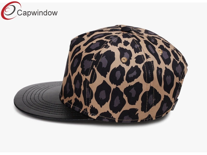 Panel 5 Sombrero Snapback/tapa con el grano de leopardo cuero PU