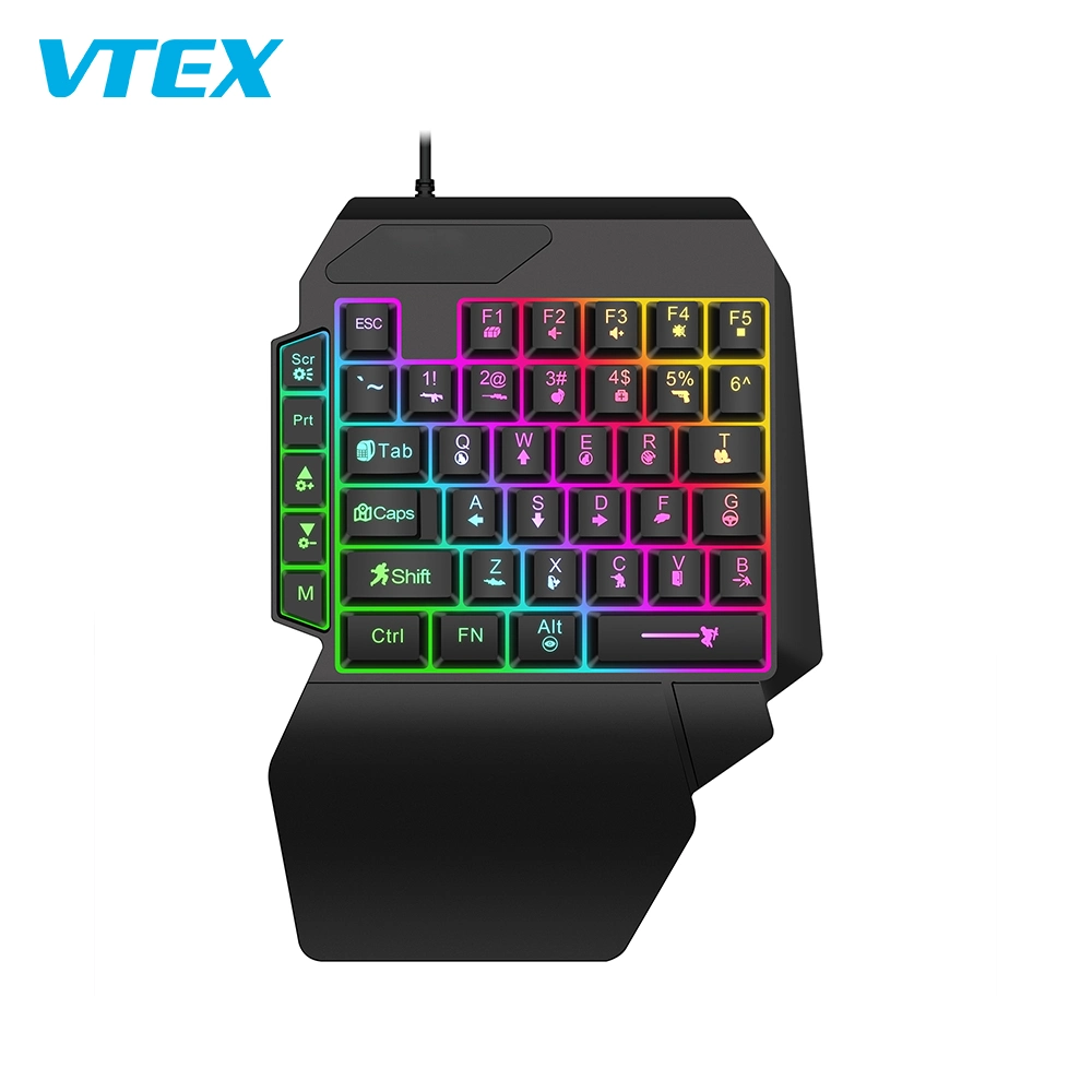 Teclados ergonómicos mayoristas Colorful Backlit USB Wired 40 llaves Mini teclado para juegos con una mano