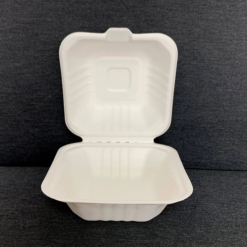 Ecofriendly 6X6inch Burger Sugarcane Bagasse Disposable Biodegradable Envases CT5 Takeaway Food Container