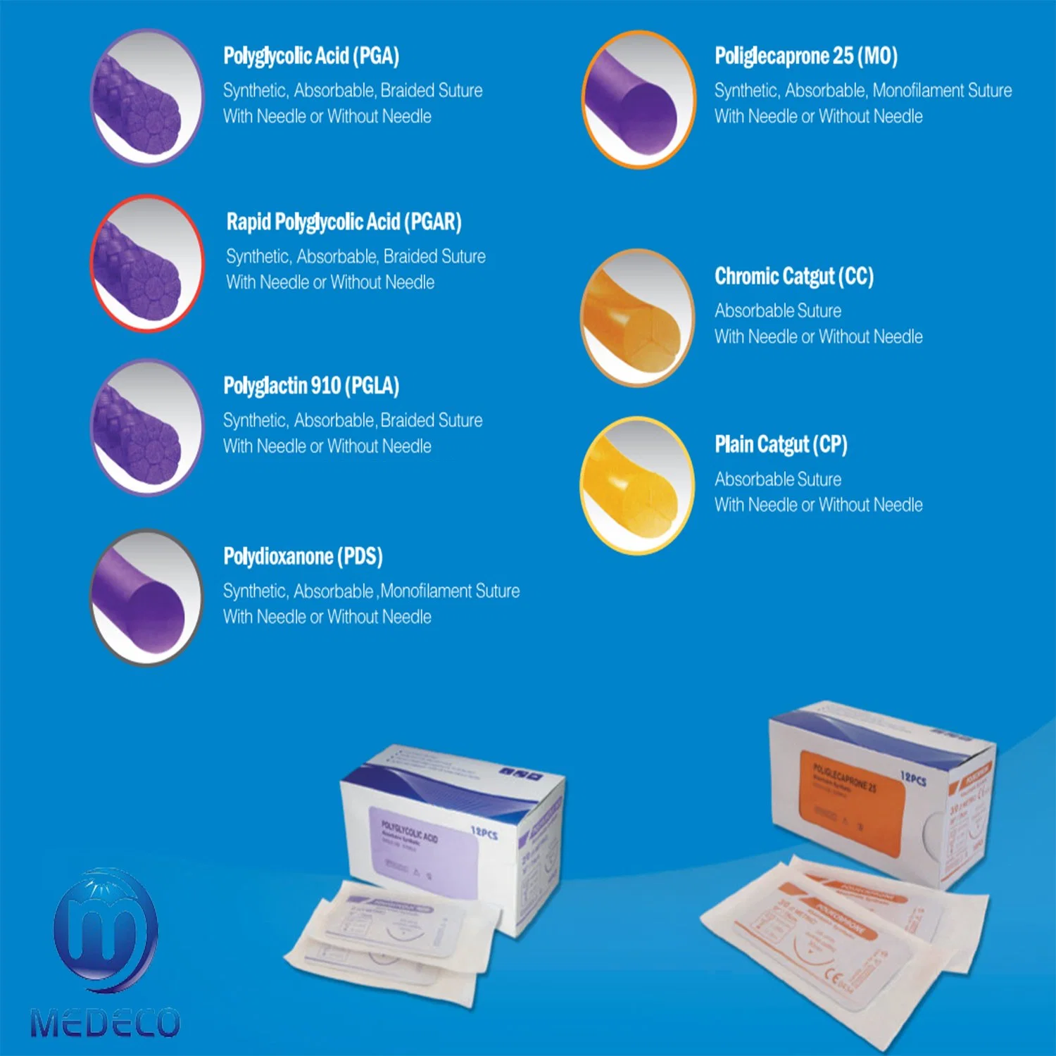 Medical Sterile Absorbable and Non Absorbable Chromic Catgut/Silk/PGA Surgical Sutures