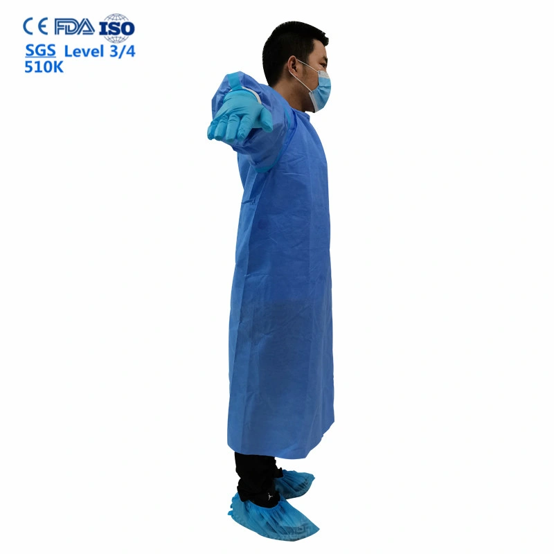 Ce En14126 ce AAMI niveau 4 robes CPE jetables Aamie niveau 2 Lab Factory PP PE SMS niveau 2 Couche pour combinaison d'atelier jetable 45 GSM