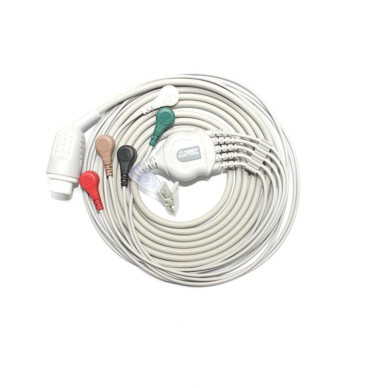 ECG Cable Lead Wire One-Piece 5 Leads Snap