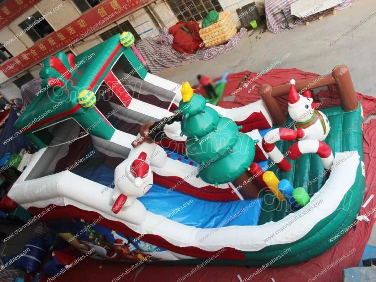 Newest Designer Slides Inflatable Xmas Tree Mini Bounce House Santa Claus Used Commercial Playground Inflatable Slide for Kids