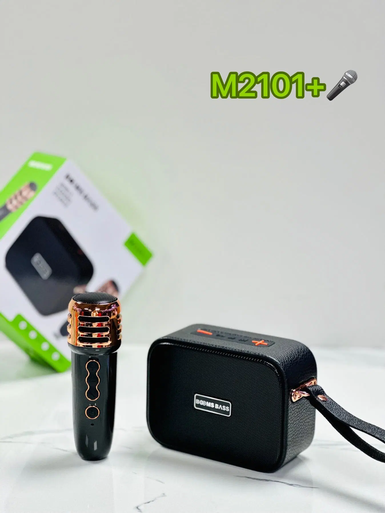 مجموعة ميكروفون Bluetooth® محمولة الشريط الصوتي KTV+ M2101+ لاسلكي تلفزيون KTV منزلي كاريوكي_أسود