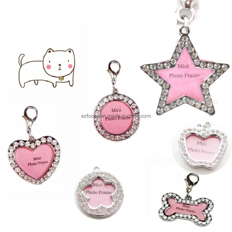 Crystal Bling Cat Dog ID Tag Pet Stainless Steel Personalized ID Frame Photo Frame Tag Wbb16517