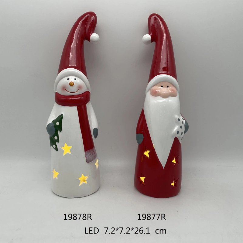 Bougeoir en céramique Santa Claus Snwoman avec chapeau assortiment pour décoration de Noël