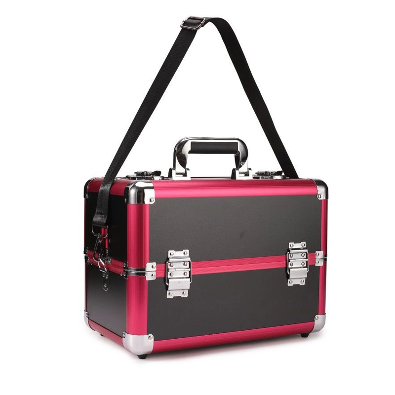 Professional Muti-Function Makeup Train Case Professional Aluminum with 6 Tier Tray and Brush Holder