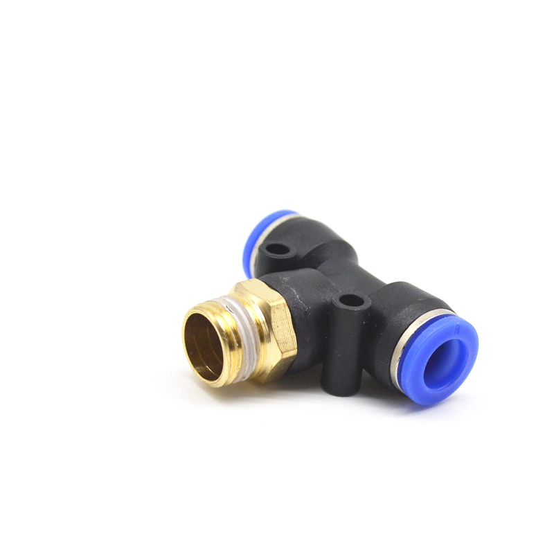 PBT Male Thread Tee Union Threaded-to-Tube 3 Way Nickle-Plated Push in Pneumatic Fitting