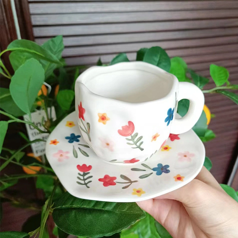 Ceramic Green Checkerboard Coffee Cup Set with Cup Holder for Latte