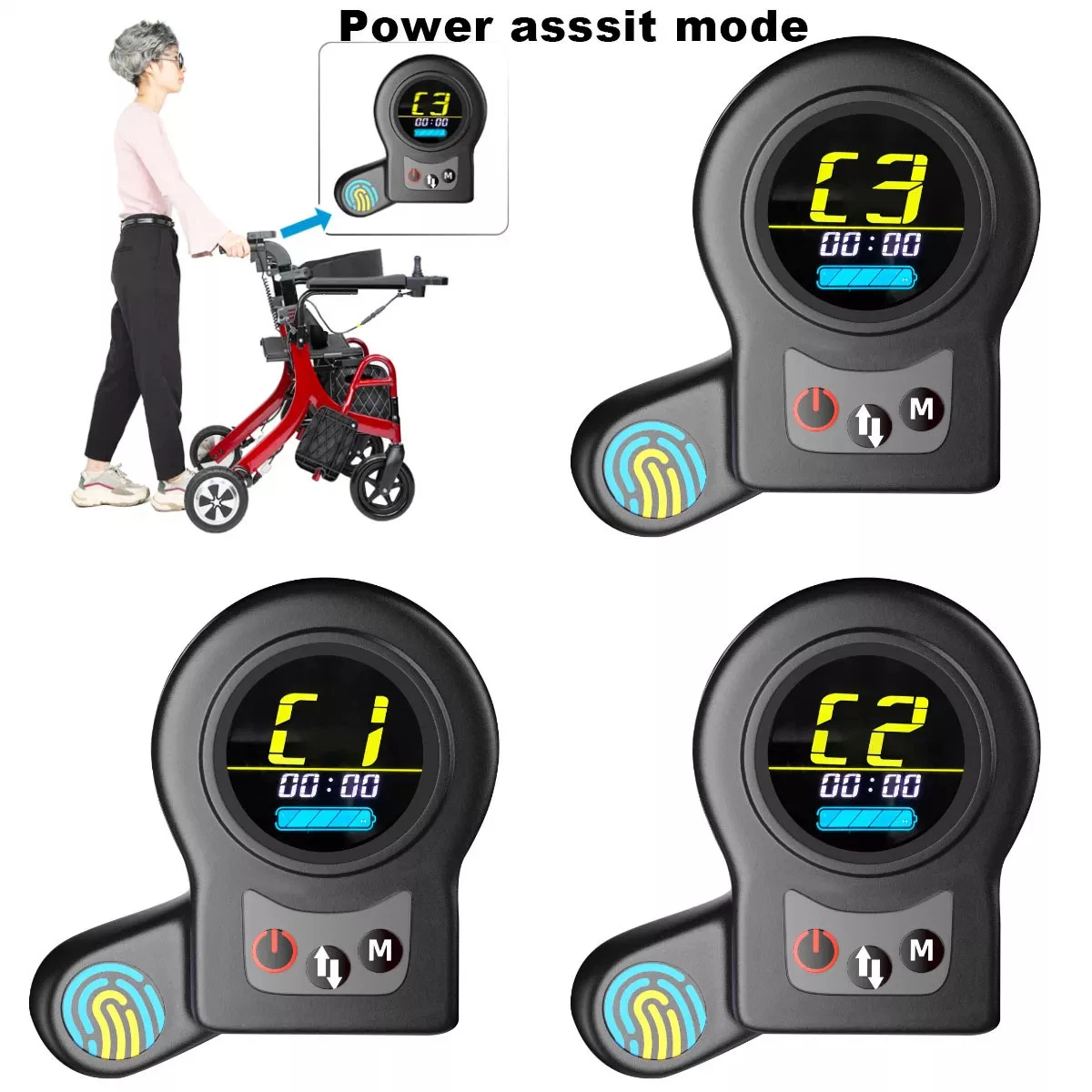 Easy Portable Fold 4 Wheel Rolling Motorized Upright Walkers for Seniors with Seat and Armrest