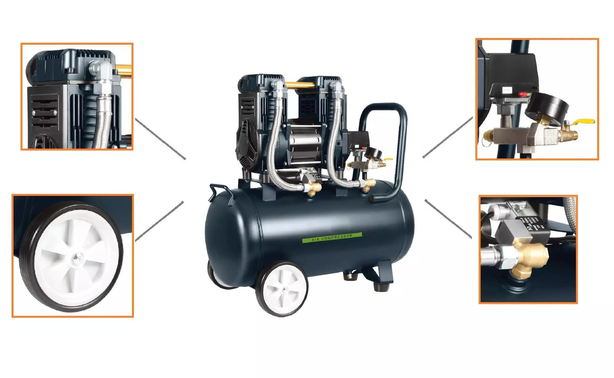 1500W 8bar 100% Oil-Free Piston Compressor Energy-Saving Reciprocating Air Compressors New Product 2021