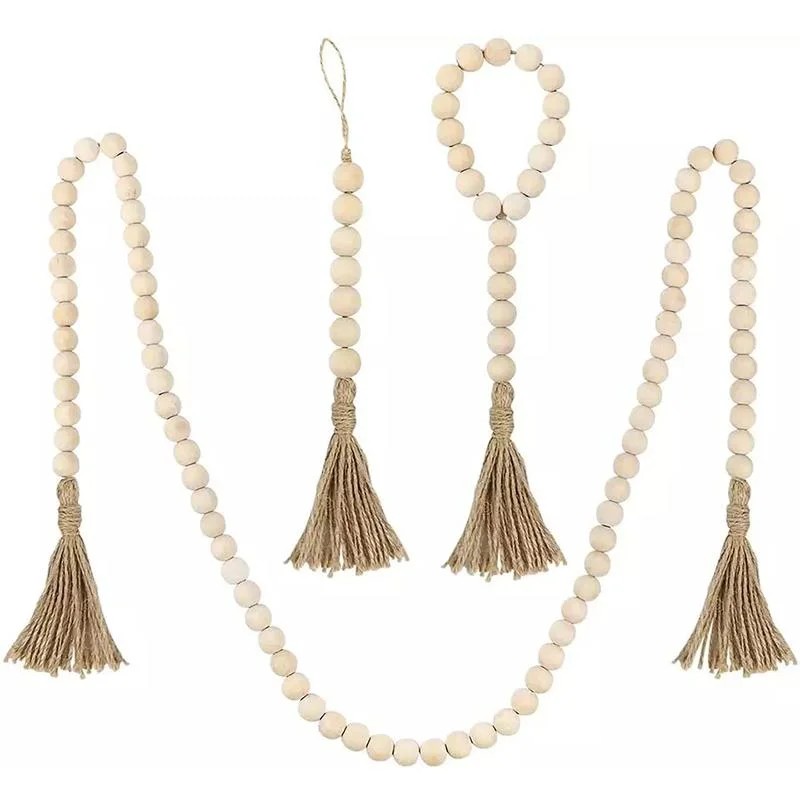 China Manufacture Wall Hanging Decor Wooden Beads Garland with Tassels for Christmas Tree