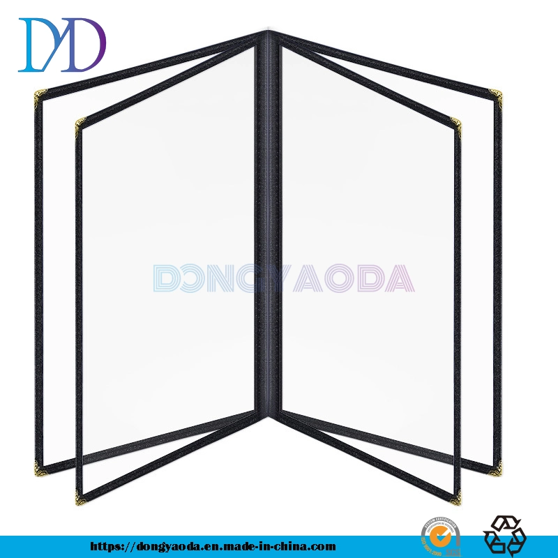 4-Page Metal Corner Transparent Plastic PVC A4 Menu Cover Restaurant