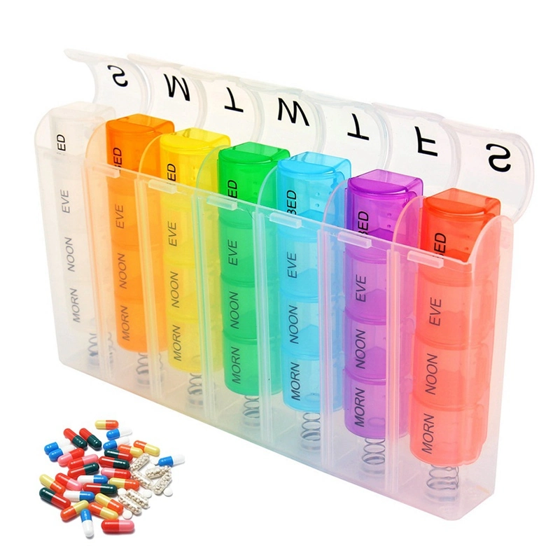 Colorful 28 Grids 7-Day Weekly Pill Case Plastic Medicine Box