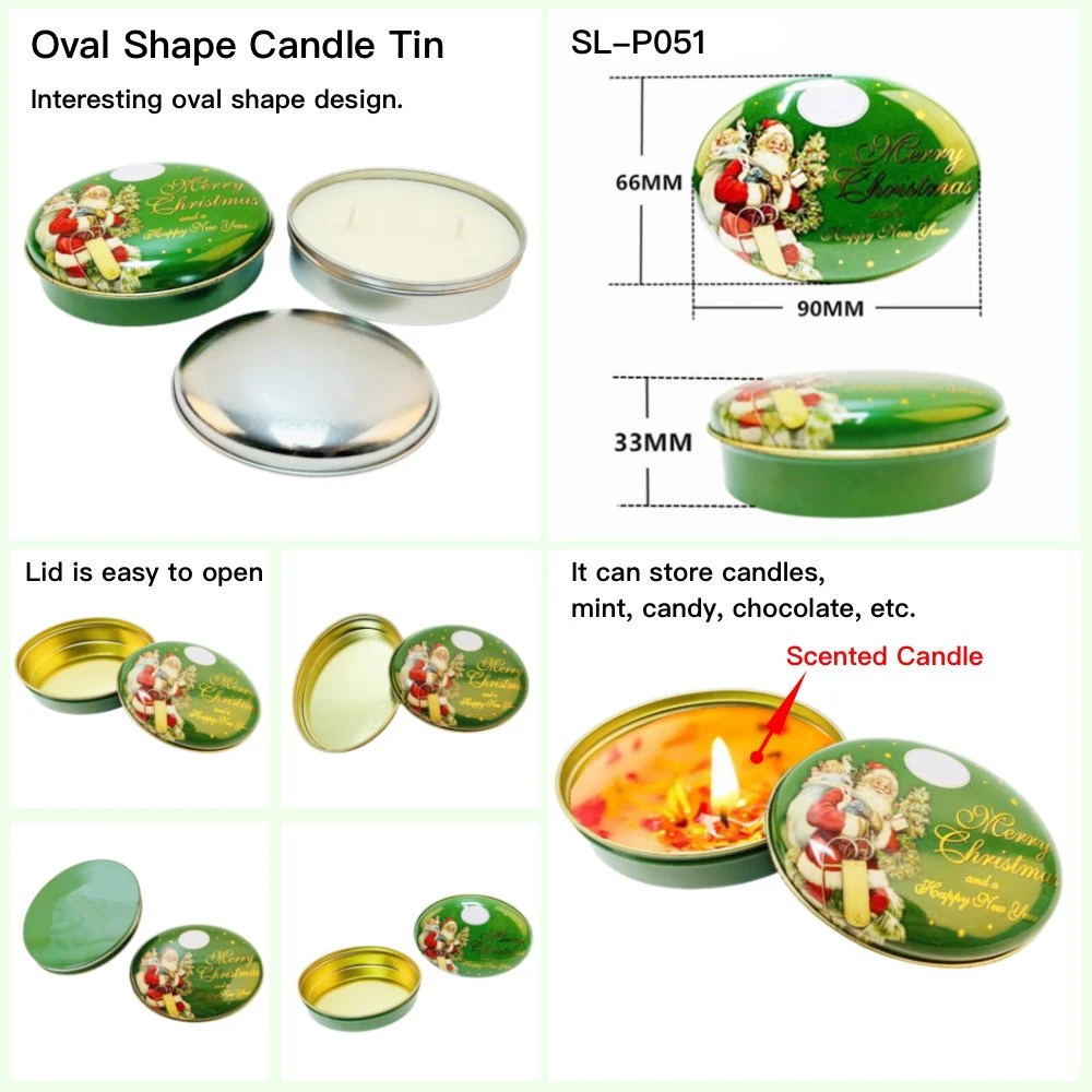 Wholesale/Supplier Custom Printed Candle Tin Cans Oval Shape Christmas Candle Tin Container for Candle