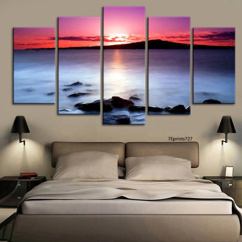 Hot Selling Drop Shipping Sea Sunset Canvas Painting for Wall Decor 5 Panel Landscape Oil Paintings Decoration Wall Art