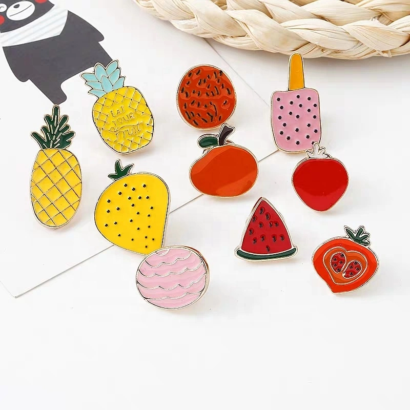 Cute Mini Fruit Custom Metal Soft Enamel Lapel Badge Pin Brooch with Backing Card