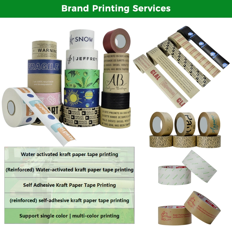 Eco-Friendly Printed Writable Self Adhesive Reinforced Water Activated Kraft Paper Packing Tape