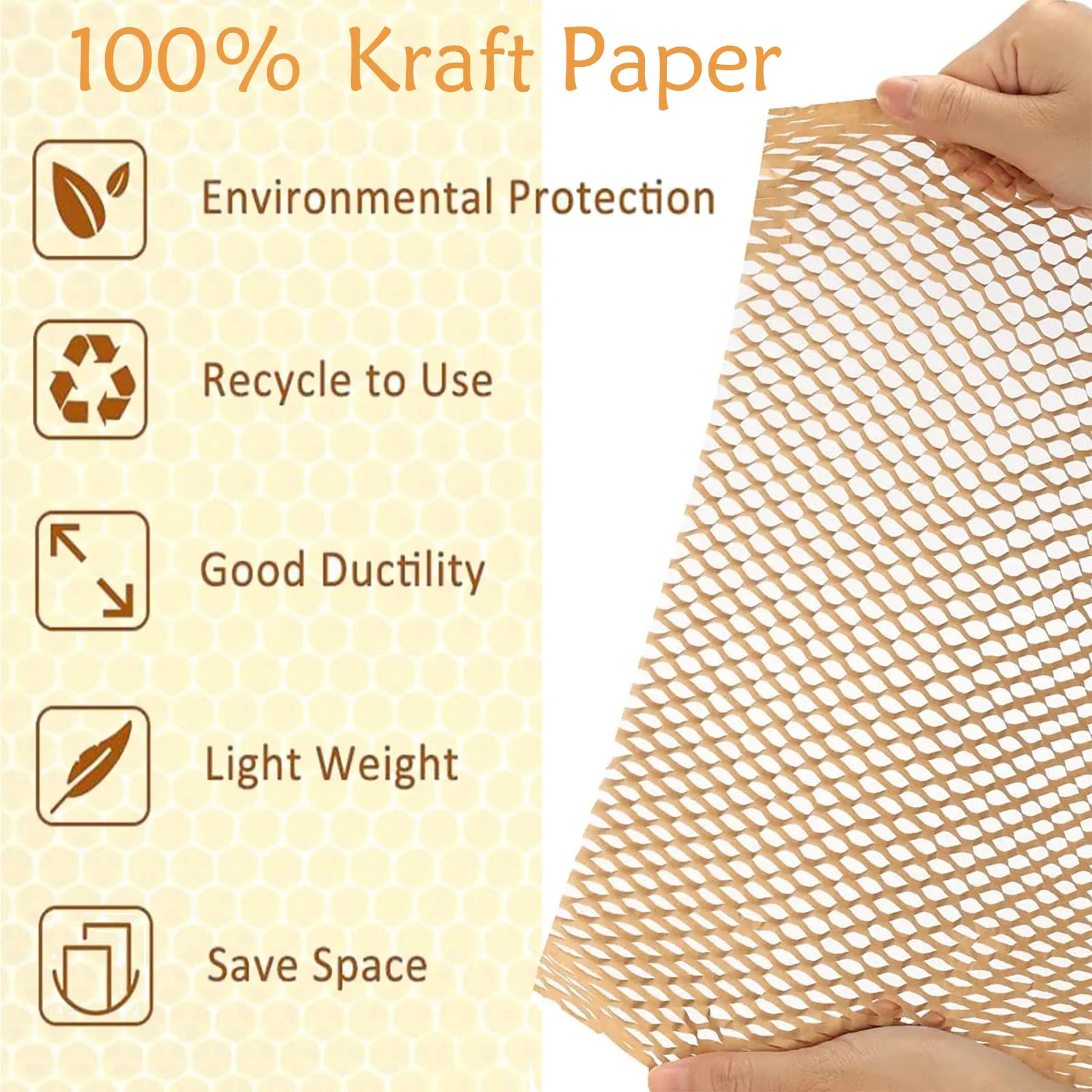 Honeycomb Packaging Paper 16"X168' Honeycomb Cushioning Wrap Roll for Protecting Fragile Items with Fragile Stickers and Rope