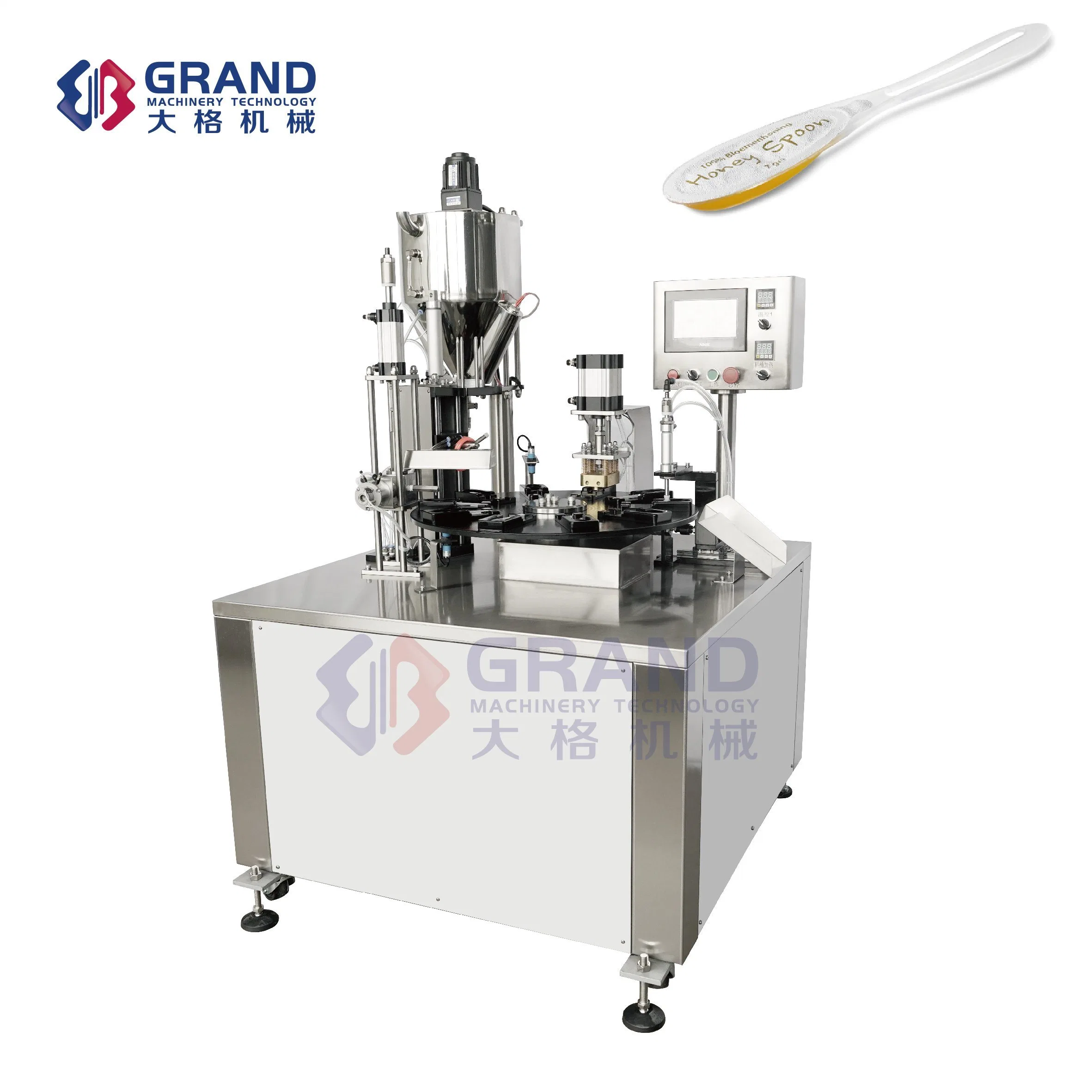 Td-7 Rotary Plastic Honey Spoon Filling Sealing Machine Liquid Paste Cup Aluminum Foil Packing Machine