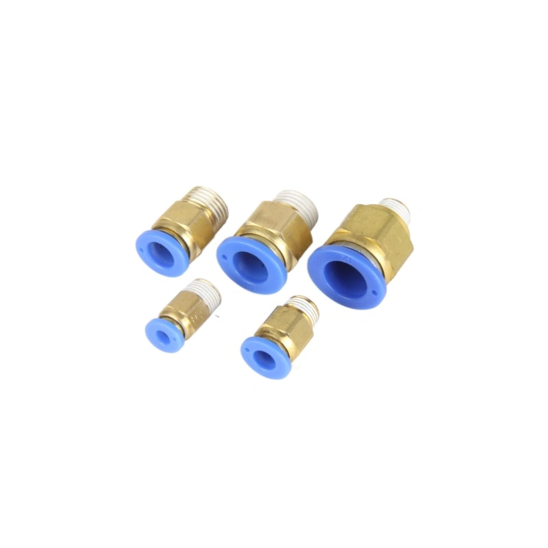 PC Series Male Straight Blue Brass Port Size1/4 Male Thread Threaded-to-Tube Push in Pneumatic Fitting