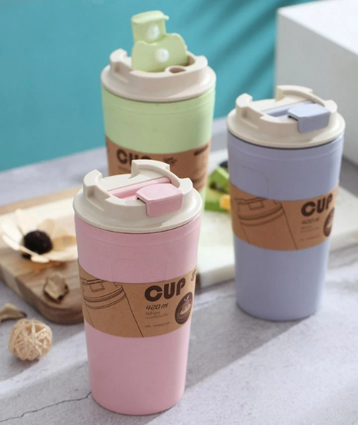 420ml Bamboo Fiber Plastic Double Layer Sealed Oat Coffee Cup