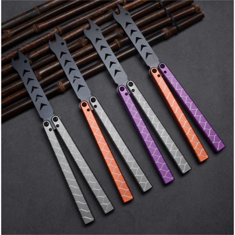 Butterfly Knife serie 6 aluminio Fancy Non-Slip Mango Open Edge Practique las cuchillas