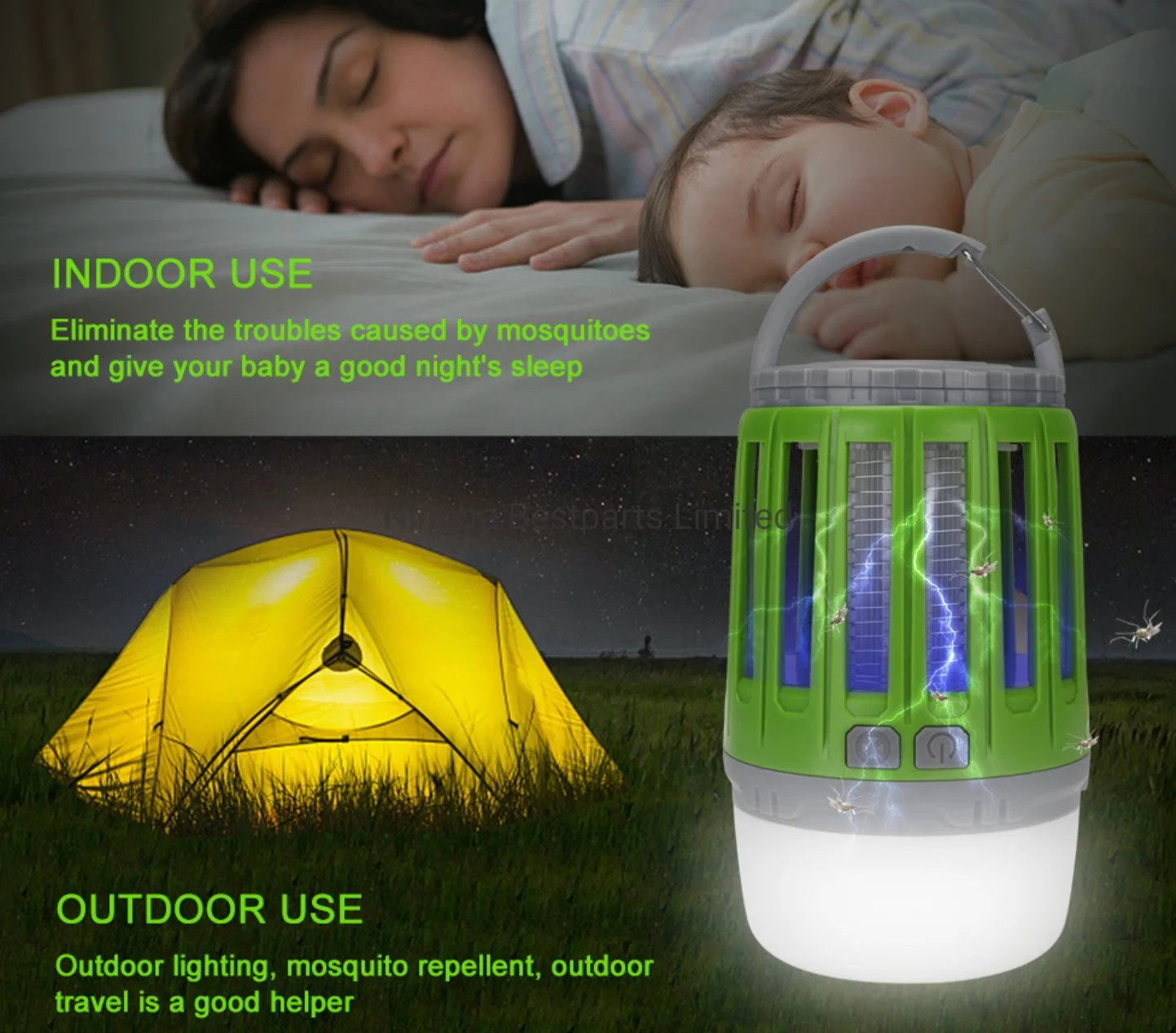 Venta caliente 3W COB lámpara de camping 2 en 1 recargable Mosquitera Killer linterna portátil inalámbrico LED de emergencia Luz de camping con Gancho