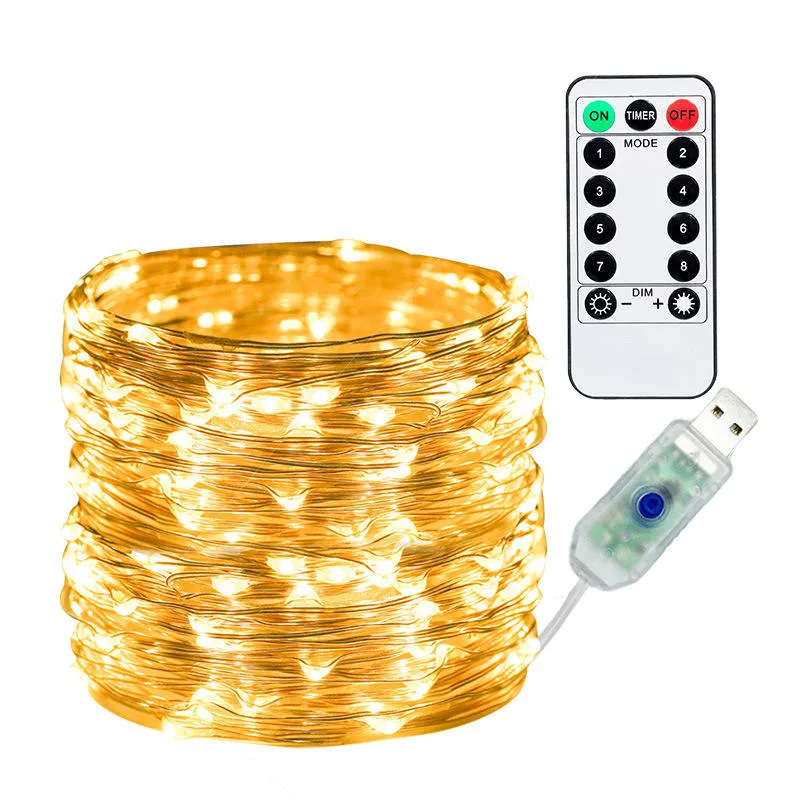 LAMPE DE fée ENFICHABLE USB À FIL de cuivre LED avec chaîne à distance Feux