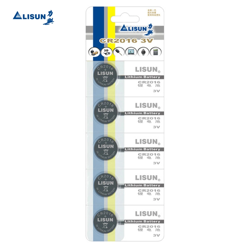Lithium Battery 3V Cr2016 90mAh Lisun Li-Mno2 Non Rechargeablel Button Battery Memory Power Supply for Watches, Laptop, Toys and Remote Devices