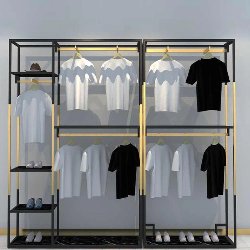 Gold Stainless Steel Metal Hanging Rack Wall Mounted Display Racks for Clothing Store