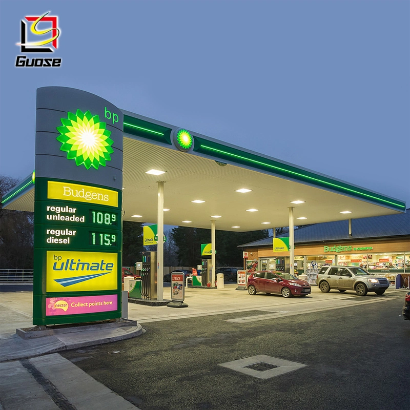 Gas Station Equipment Road Directional Sign LED Display Steel Structure Canopy Roof Products for Gas Stations