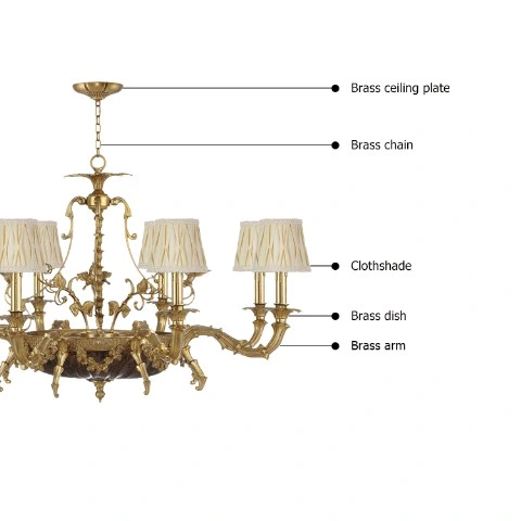 Rendimiento de alta calidad/alto costo buen Precio latón estilo francés antigüedad vidrio ámbar Cubierta y elegante Chandelier de la sala de estar de la sombra de tela