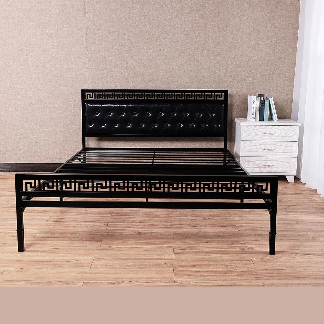 Home Use High Backrest Simple Easy Folding Metal Frame Bed