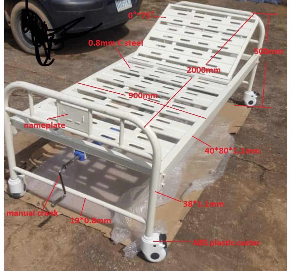 Venta caliente disponible una manivela manual cama médica