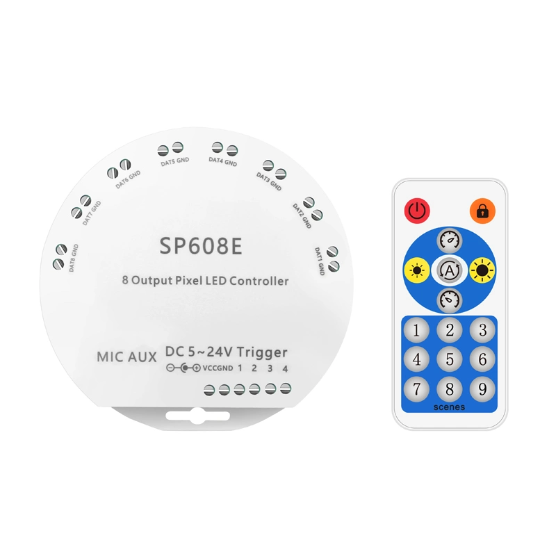 Sp608e 8 Channel Signal Output Remote Controller Ios Android Blue Tooth APP Controller for Ws2811 Ws2815 Addressable LED Strip