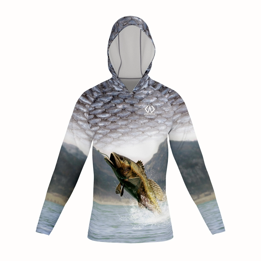 Nouveau personnaliser UPF 50+ UV Protection Bass Fishing Jersey Manche longue Hommes respirant à séchage rapide de la pêche avec le capot de Jersey