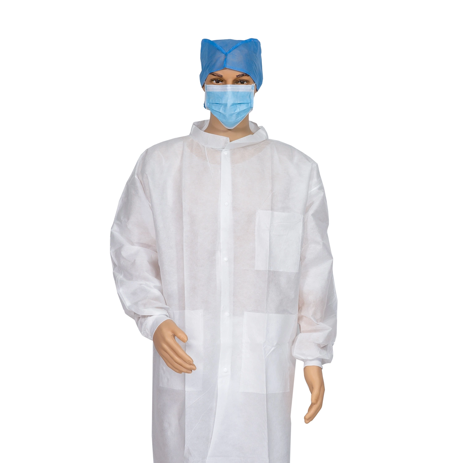 Polypropylene Lab Coat, Knitted Cuffs, with 3 Pockets