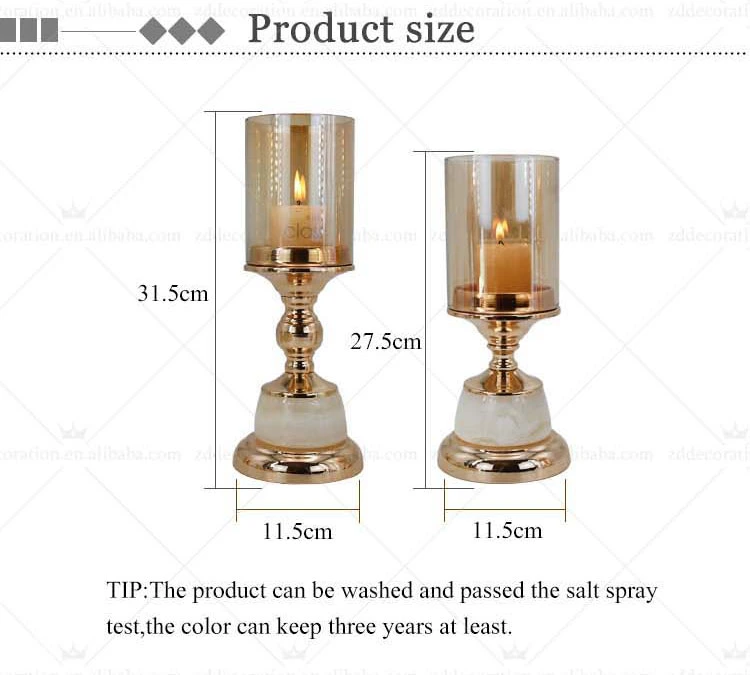 المصنع Direct Metal Gold Candlestick Jade Candle Holder Decor for قطع مركز الزفاف