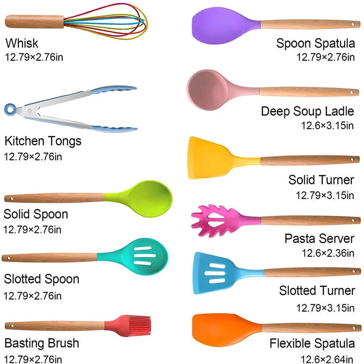 23 PCS Non-Toxic Colorful Heat Resistant Silicone Cooking Utensils