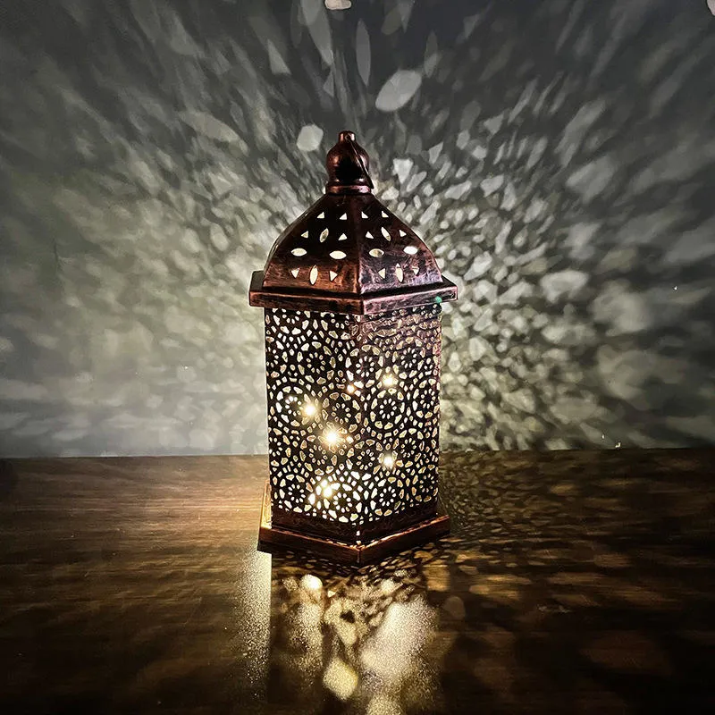 Eid Mubarak Iron Lantern Pendant with LED Light for Party Decorate Supplies