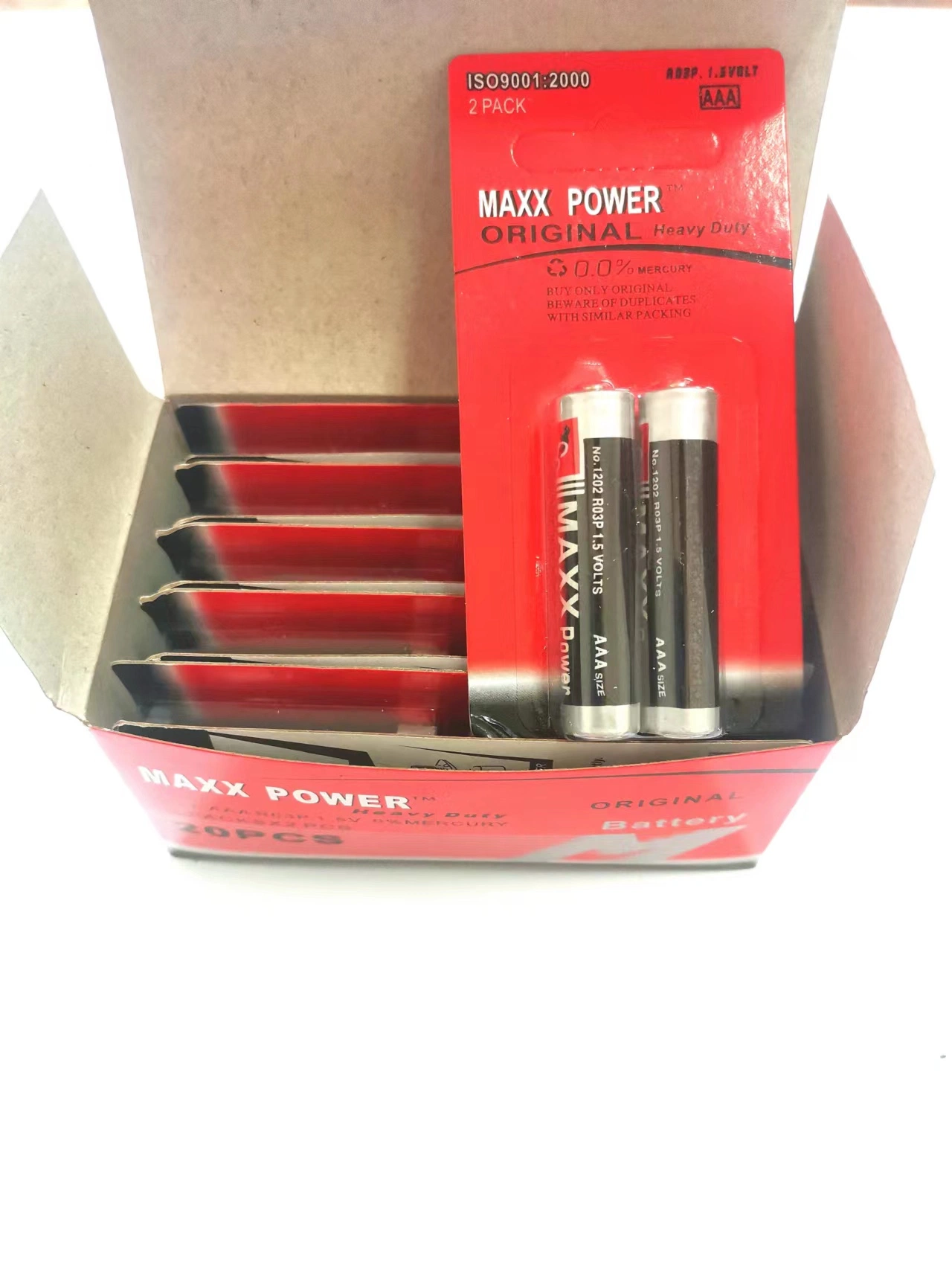AAA 1.5V R03 Um-4 2PCS Blister Card Pack Carbon Zinc Battery Dry Battery Battery Cell High Quality Long Life Maxx Power