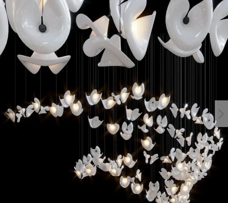 Custom Large Project for Show Room Hotel Decoration White LED Modern Chandelier LED Jt