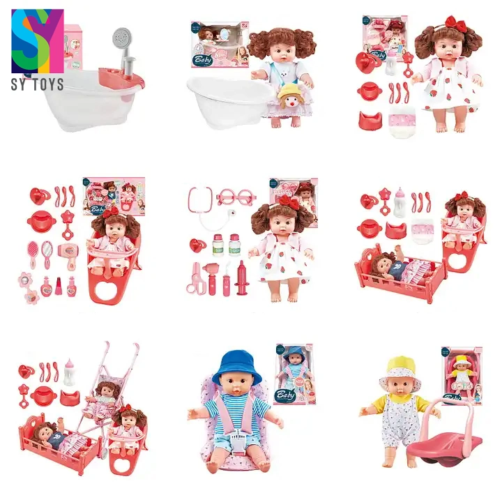 SY Education enfants enfants 12 pouces coton-corps PVC vinyle Doll Avec IC Sound Scene Play Set Toys for Girls Red Habillez le foulard et la sucette