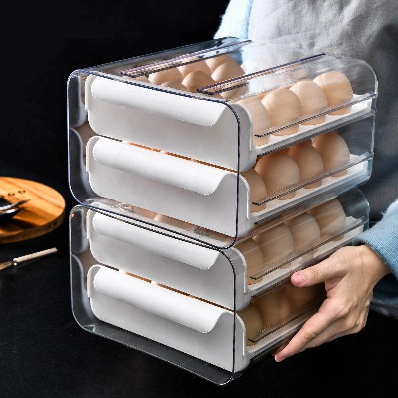Hot Selling Kitchen Plastic Egg Storage Box Multi-Layer Stackable Kitchen Fridge Storage