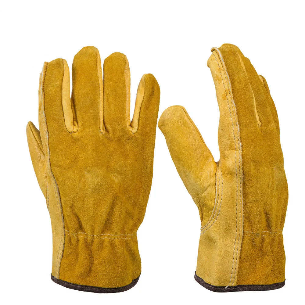 Men's Work Cowhide Driver Security Protection Wear Safety Welding Motor Gloves